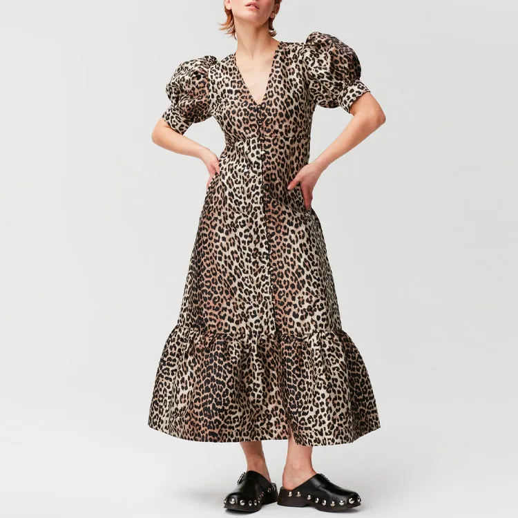 GANNI Short-Sleeved Dresses Women's Brown-3