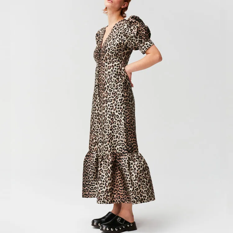 GANNI Short-Sleeved Dresses Women's Brown-4