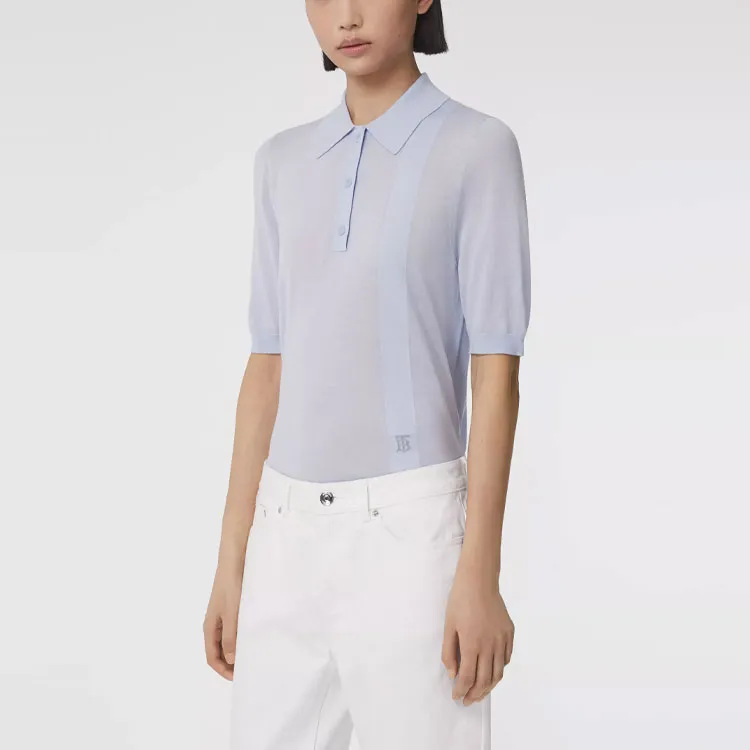 Burberry SS21 Cashmere Blend Polo Shirt Women's Light Blue 80413151-2