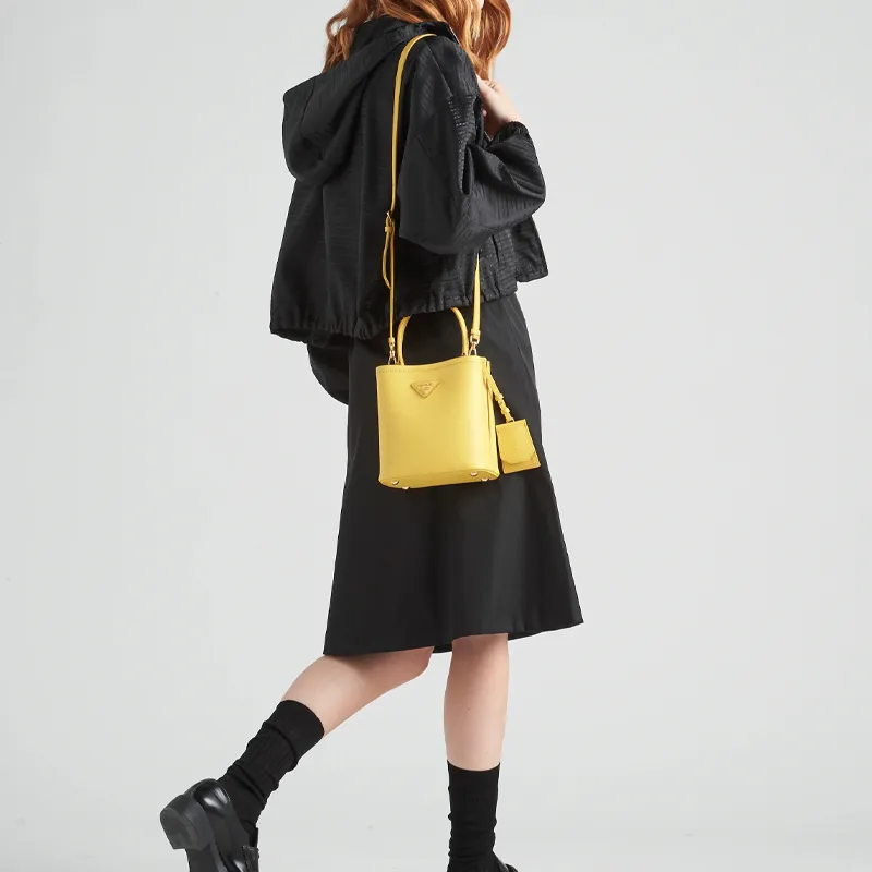 PRADA Saffiano Leather Shoulder Bag, Crossbody Bag, Handbag Women's Sunlight Yellow-4
