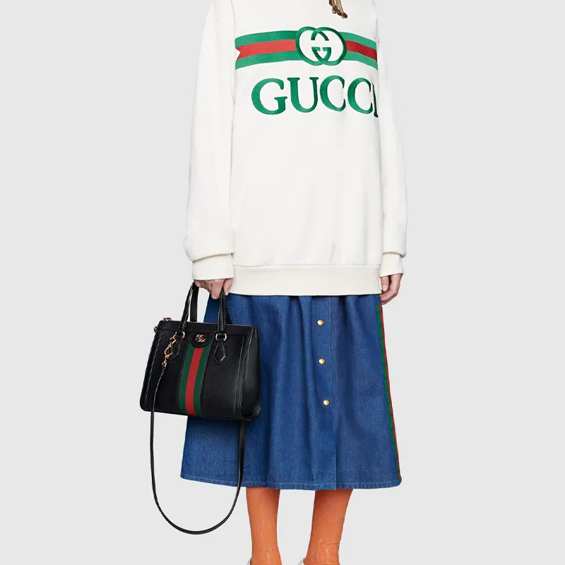 GUCCI Ophidia Leather Tote Bag, Shopping Bag, Portable Crossbody Bag, Shoulder Bag Trumpets Women's Black-8
