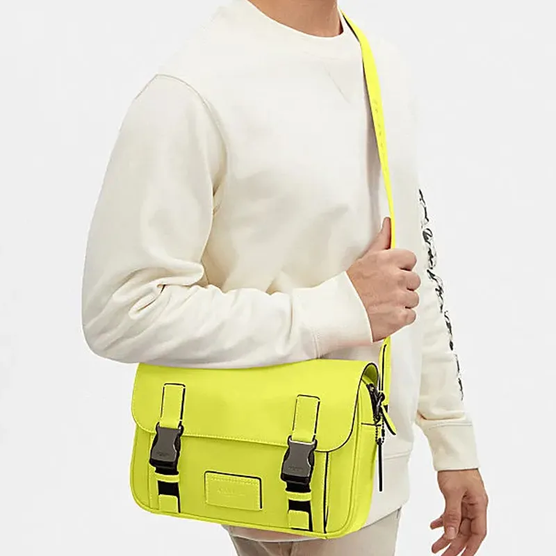 COACH Track Cow Leather Messenger Bag Shoulder Bag Crossbody Bag Men's Lemon Yellow-3