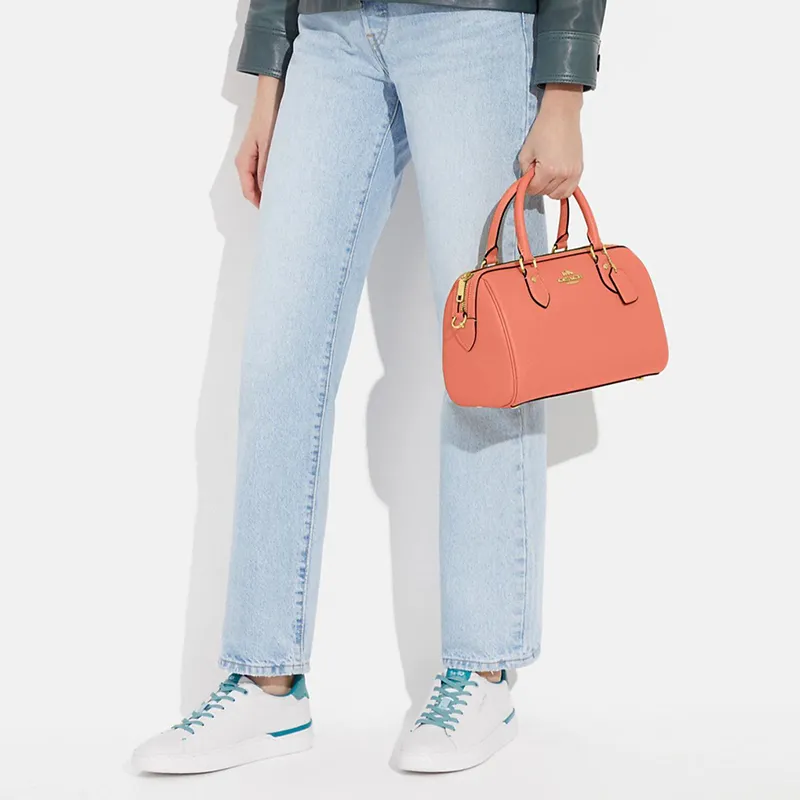 COACH Rowan Cross Grain Leather Handbag, Shoulder Bag, Crossbody Bag Medium Size Women's Coral-3