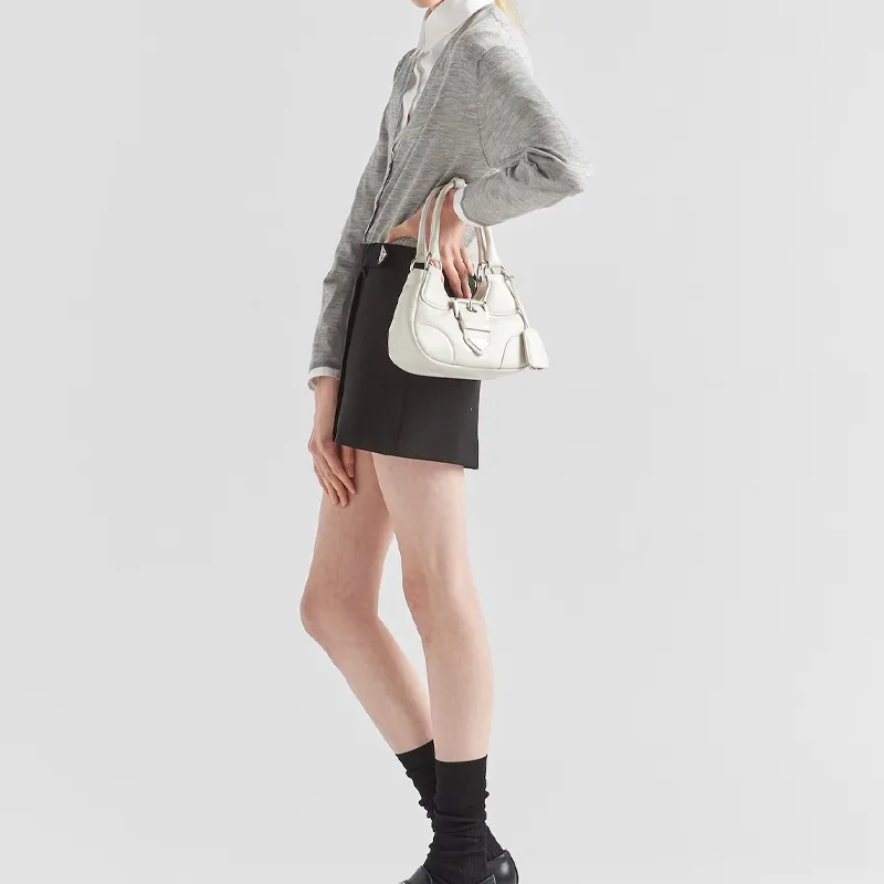 PRADA Soft Sheep Leather Shoulder Bag Moon Bag Crossbody Bag Handbag Mini Women's White-6