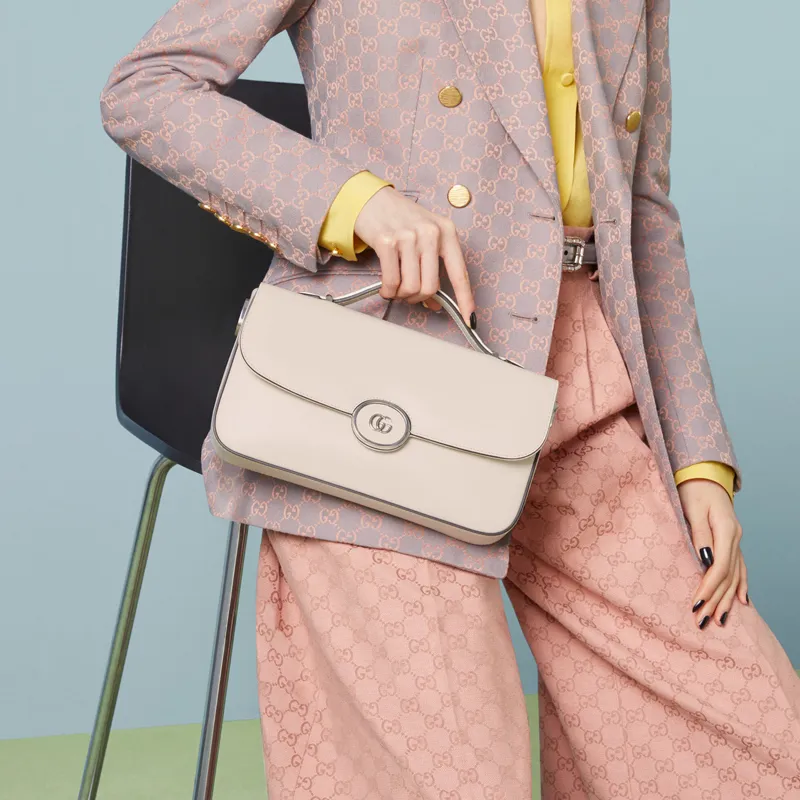 GUCCI Leather Handbag, Shoulder Bag, Crossbody Bag Small Size Women's White-8