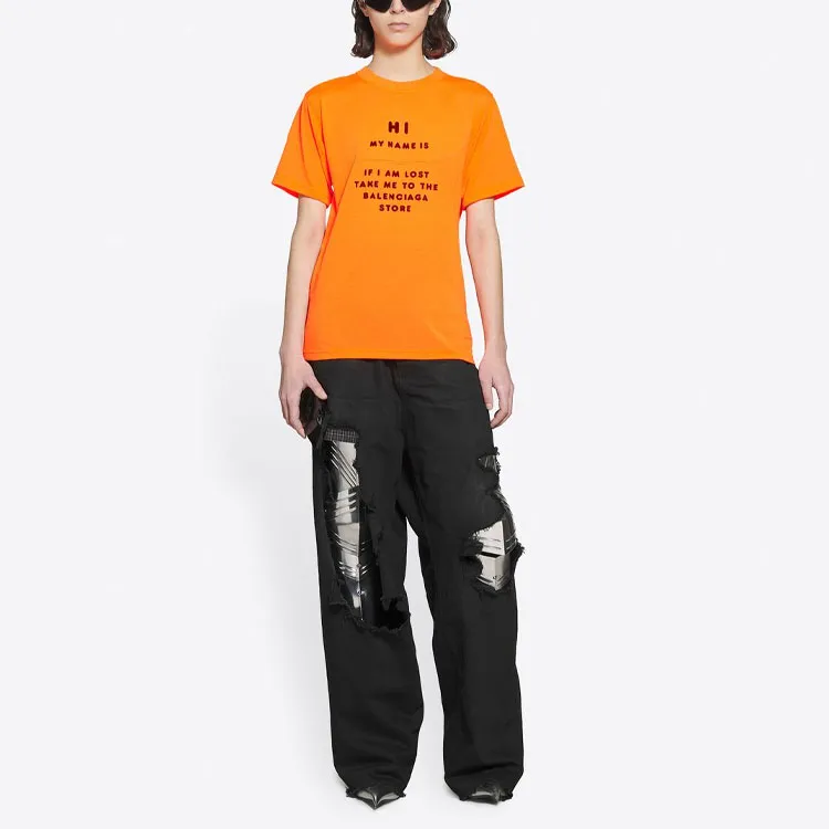 Balenciaga Logo T Shirt 'Fluo Orange/Black'-3