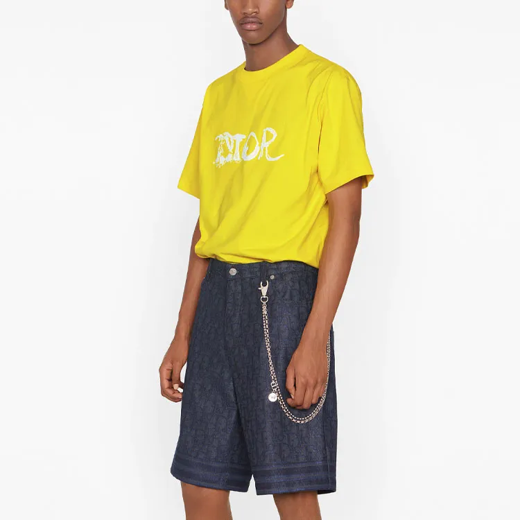DIOR Quarterly New Products Drop Shoulder Sleeve T Shirt Men's Yellow-4