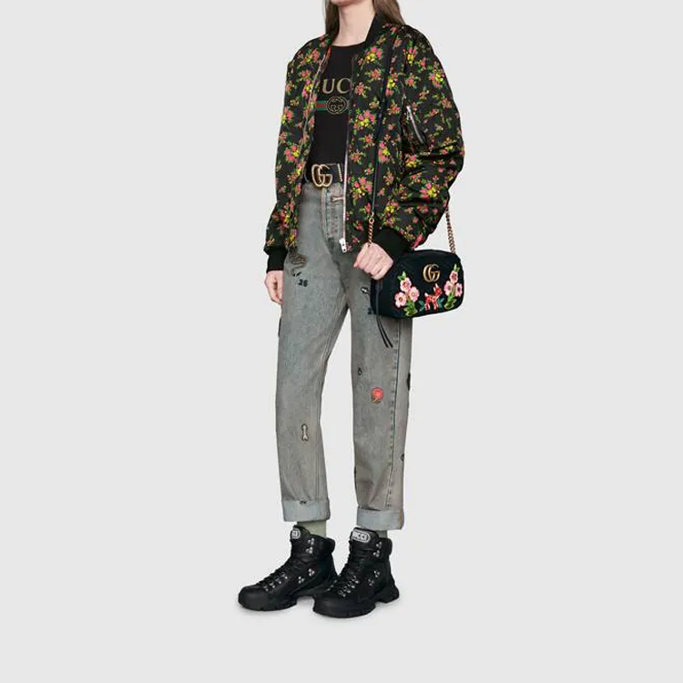 GUCCI Marmont Quilted Velvet Camera Bag, Chain Bag, Crossbody Bag, Shoulder Bag Women's Black-9