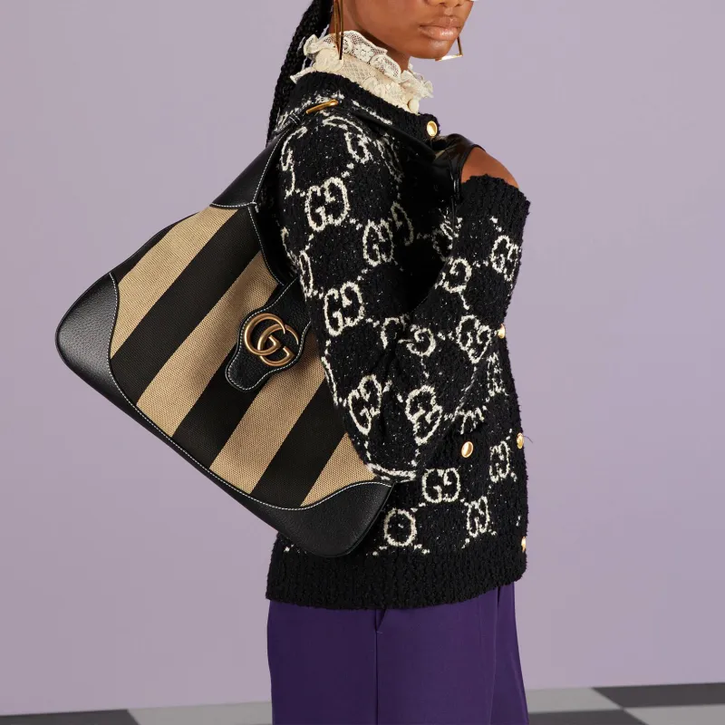 GUCCI Aphrodite Canvas With Leather Hobo Bag, Canvas Bag, Handbag, Shoulder Bag Women's-11