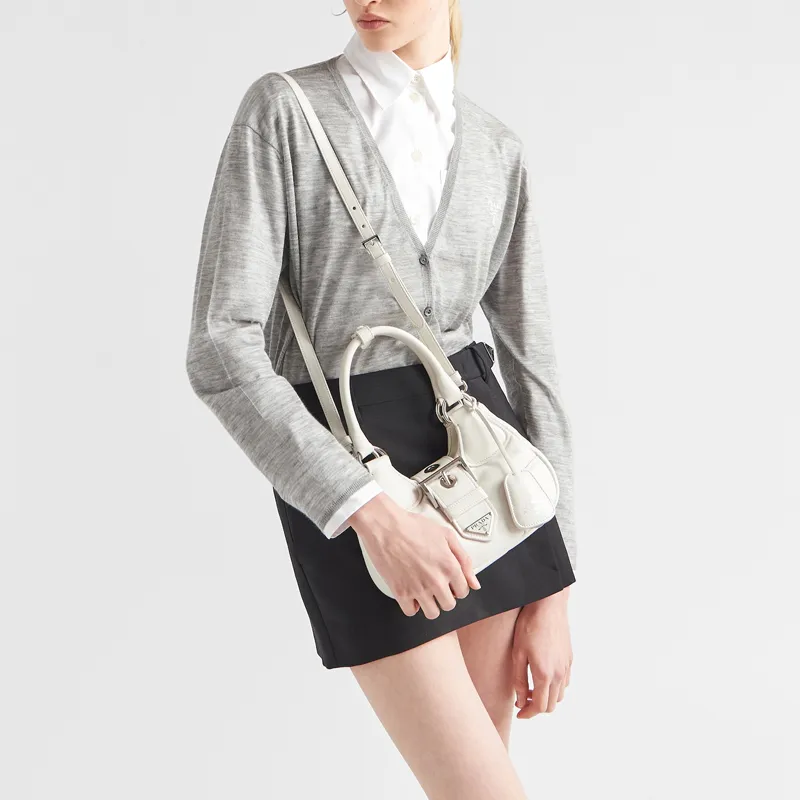 PRADA Soft Sheep Leather Shoulder Bag Moon Bag Crossbody Bag Handbag Mini Women's White-5