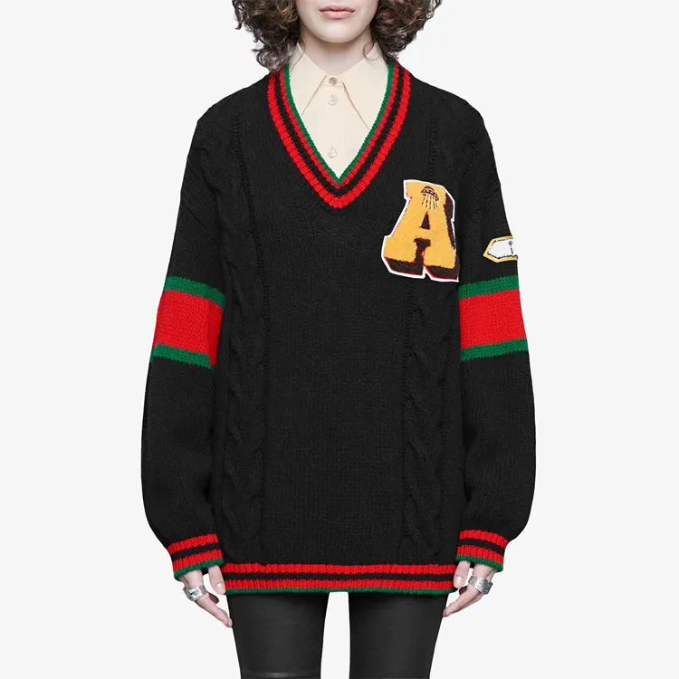 GUCCI Cable Knit Sweater With Patches-3