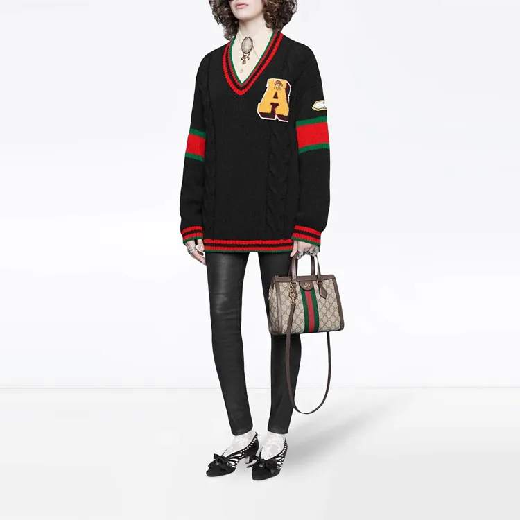 GUCCI Cable Knit Sweater With Patches-1