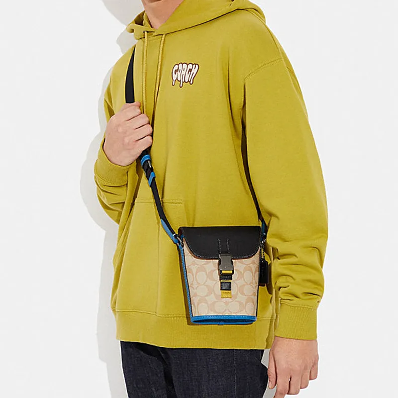 COACH Track Cow Leather Shoulder Bag, Crossbody Bag Trumpets Men's Black/Blue/Beige-3