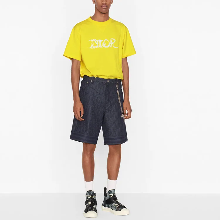 DIOR Quarterly New Products Drop Shoulder Sleeve T Shirt Men's Yellow-2