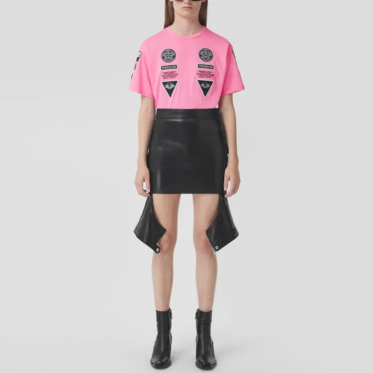 Burberry Badge Applique Cotton T shirt Pink-2