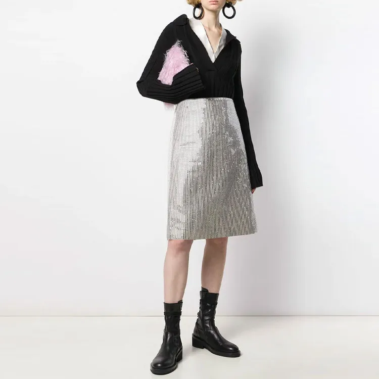 Bottega Veneta Casual Long Skirts Women's Silver-1