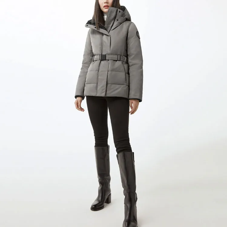 Canada Goose Roxboro Series Solid Color Hooded Down Jacket Women's Gray-2