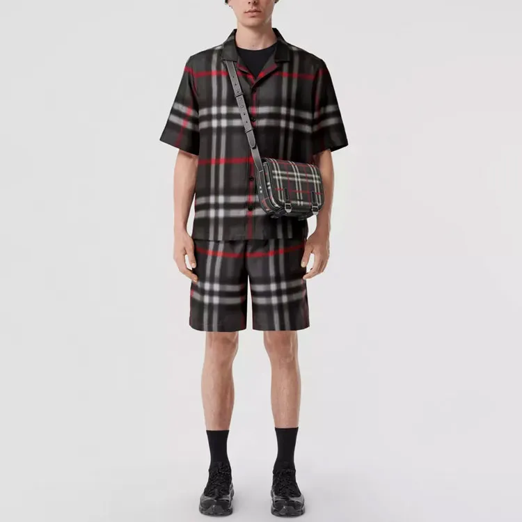 Burberry Short Sleeve Blurred Check Silk Shirt-1