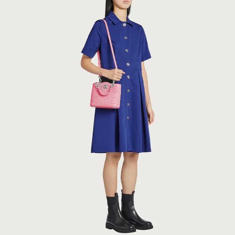 FERRAGAMO GANCINI Cow Leather Shoulder Bag, Crossbody Bag, Handbag Regular Women's Pink-4