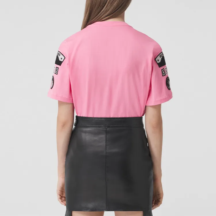 Burberry Badge Applique Cotton T shirt Pink-5