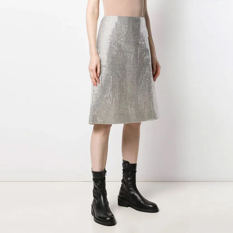 Bottega Veneta Casual Long Skirts Women's Silver-3