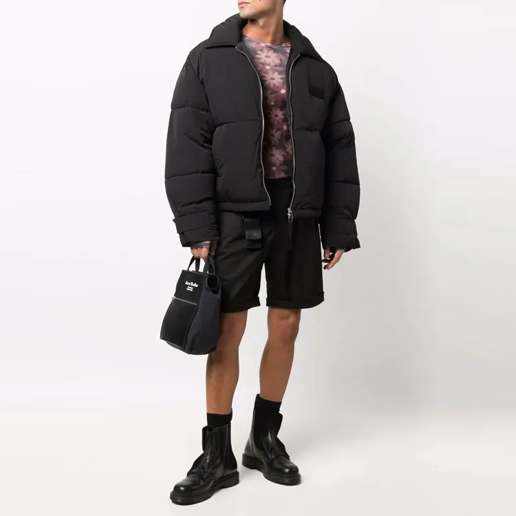Jacquemus Solid Color Hooded Down Jacket Men's Black-1
