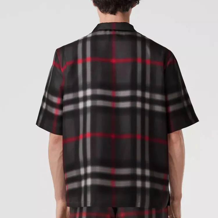 Burberry Short Sleeve Blurred Check Silk Shirt-2