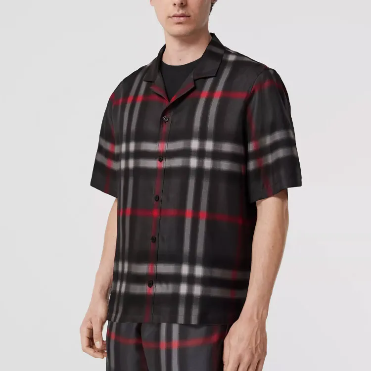 Burberry Short Sleeve Blurred Check Silk Shirt-3