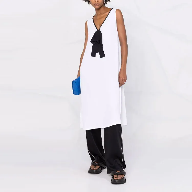 Fabiana Filippi Bow Detailed V Neck Sleeveless Long Top-2