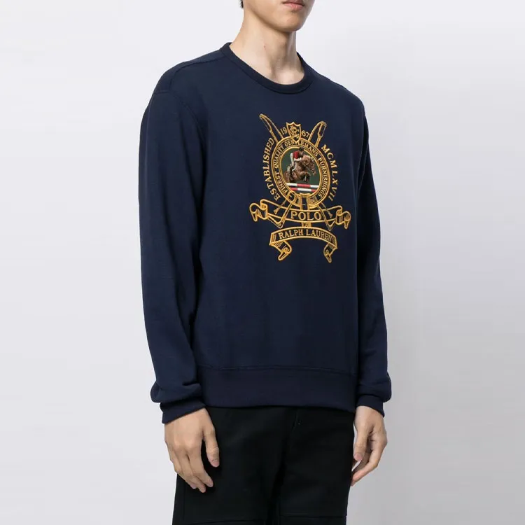 Polo Ralph Lauren FW21 Men Embroidered Fleece Round Neck Pullover Blue-2