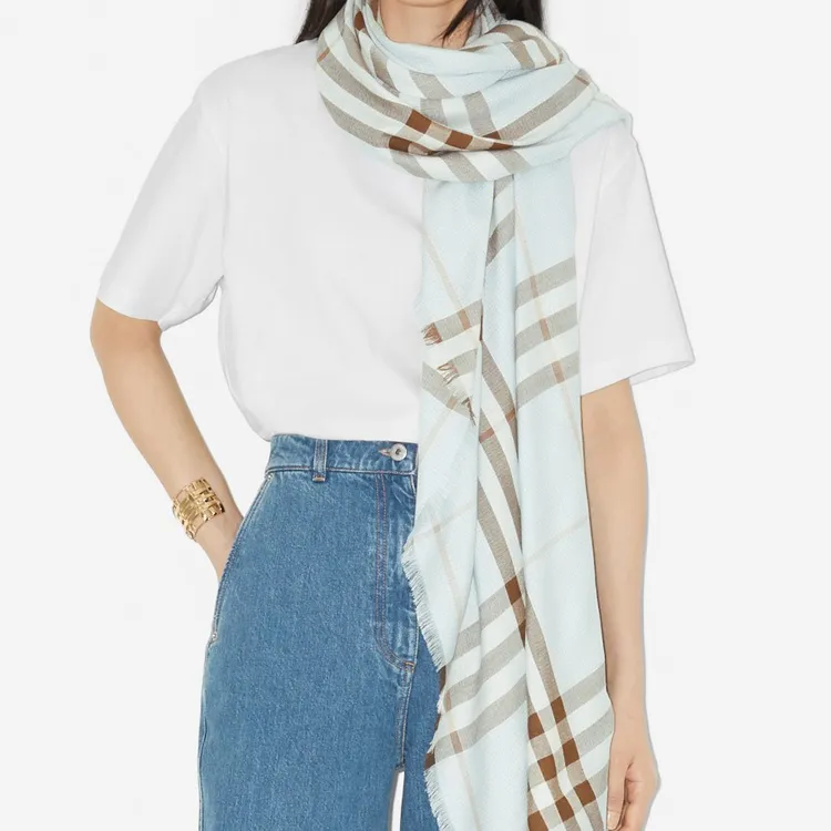 Burberry Silk Scarves Women's Light Blue-3