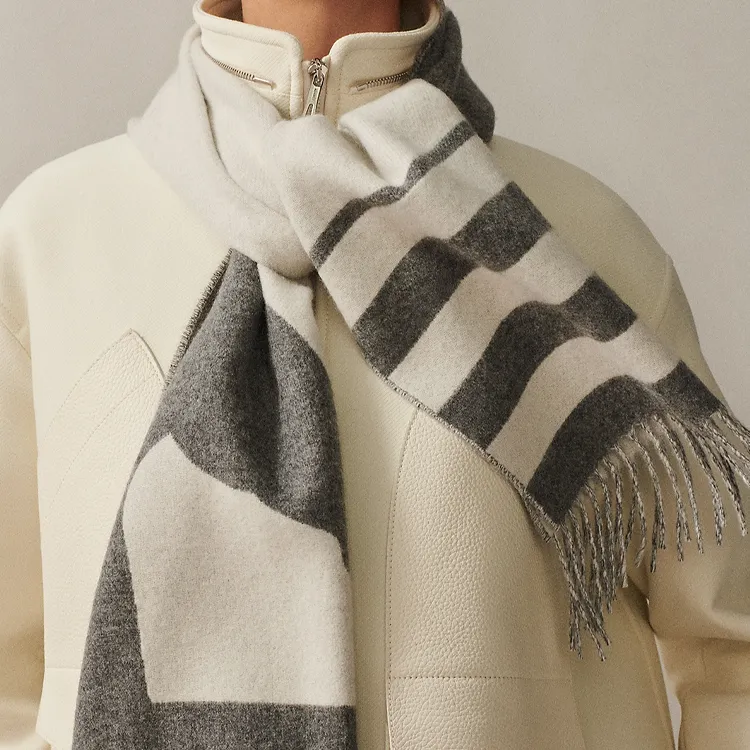 HERMES Knit Scarves Unisex Gray-1