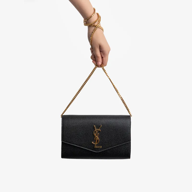 SAINT LAURENT Uptown Chain Wallet Grain De Poudre Black-6