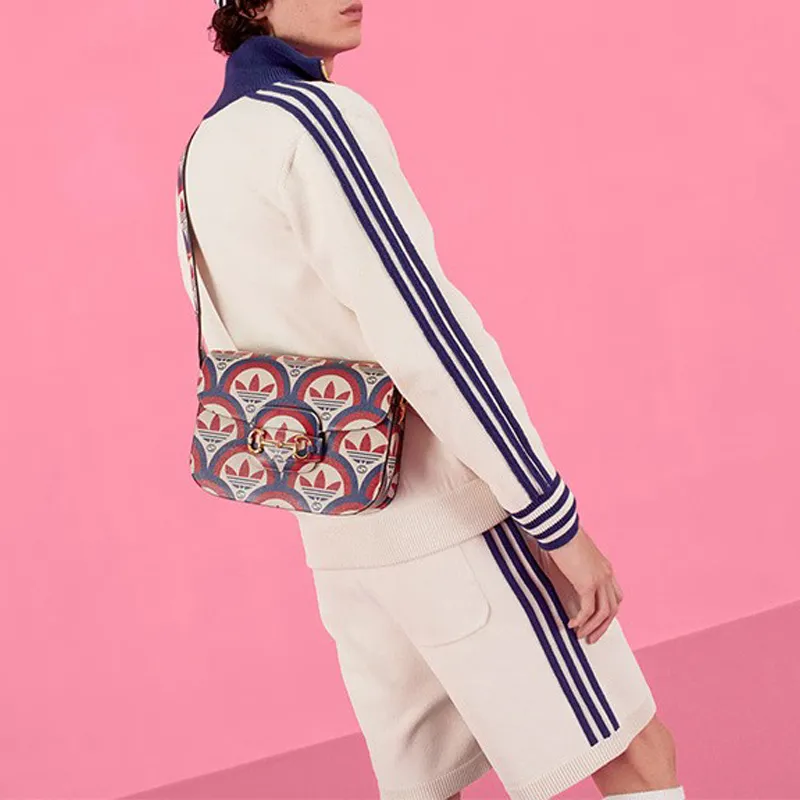GUCCI Adidas Horsebit 1955 Leather Shoulder Bag, Crossbody Bag Small Size Men's Red/Dark Blue-8