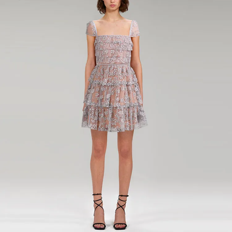 Self portrait Short Sleeved Dresses Women's Gunmetal-1