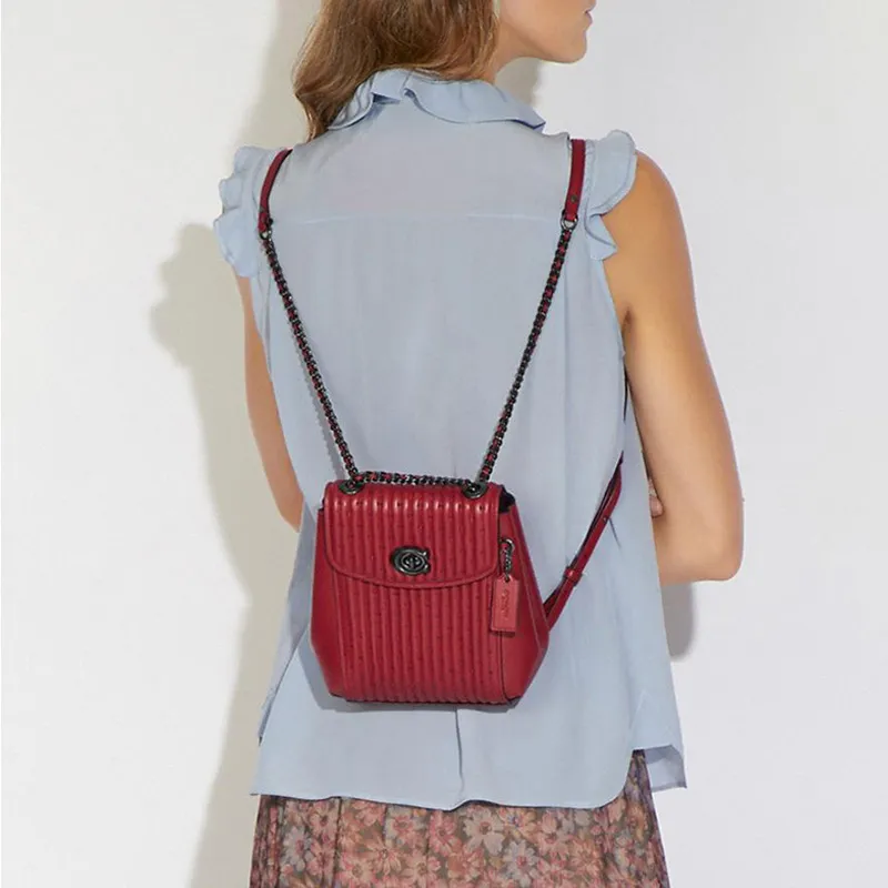 COACH Leather Backpack Small Size Women's Red-3