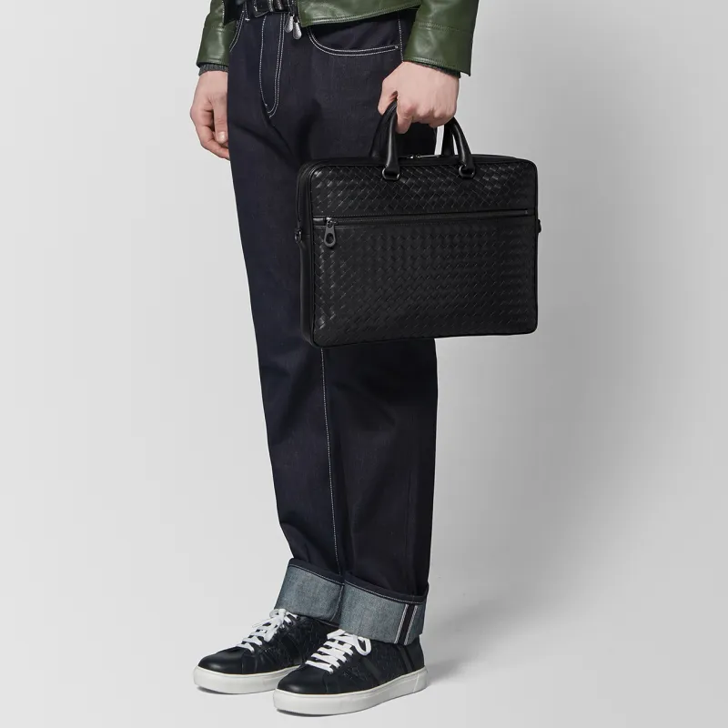 Bottega Veneta Sheepskin Briefcase, Handbag Men's Black-3