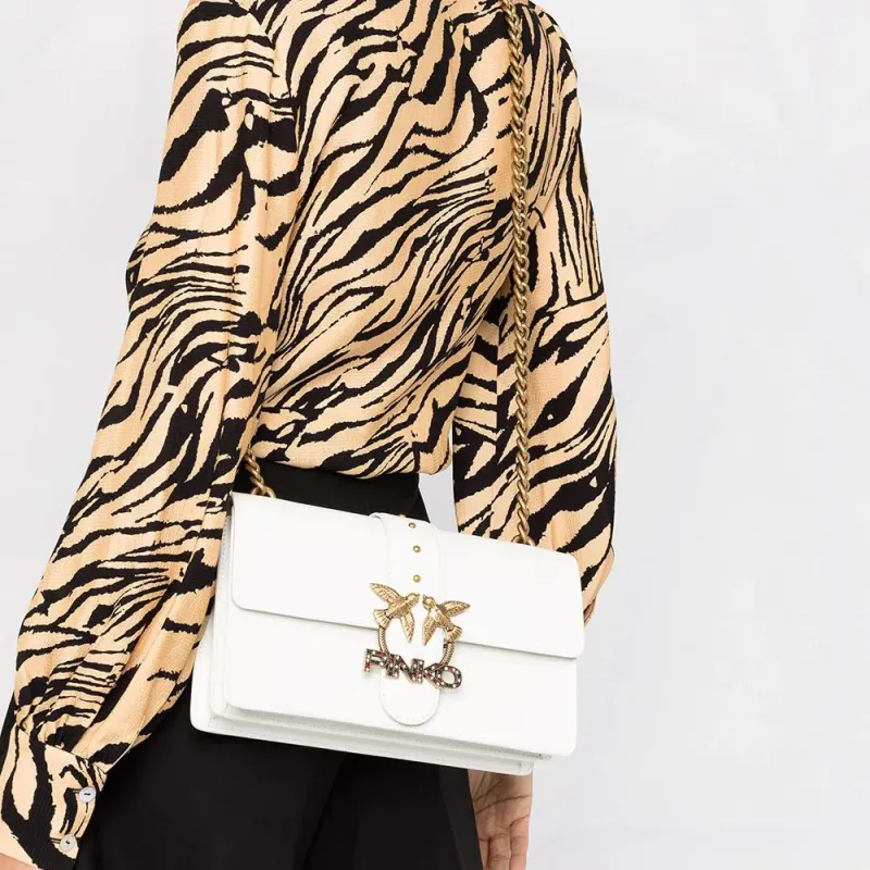 PINKO Cow Leather Swift Bag Crossbody Bag Shoulder Bag Women's White-3