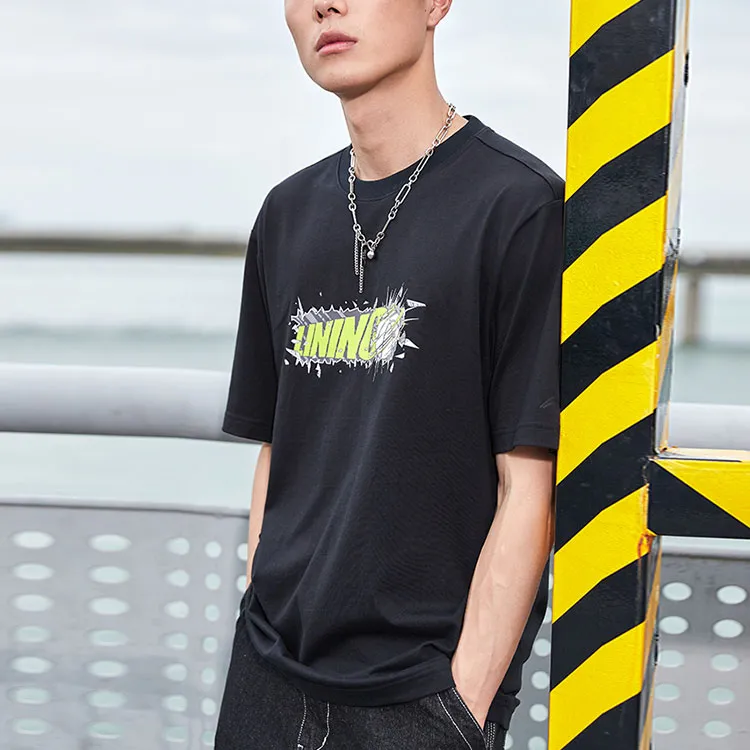 LiNing Sports Fashion Collection Drop Shoulder Sleeve T Shirt Men's Black-4