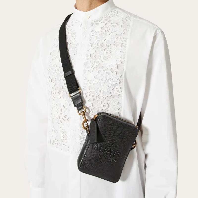 Valentino Leather Crossbody Bag, Shoulder Bag Men's Black-5