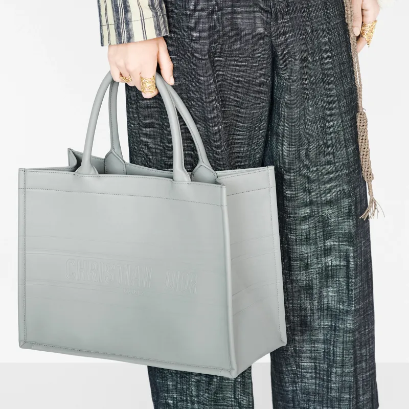 DIOR BookTote Cow Leather Handbag Handbag Small Size Women's Gray-5