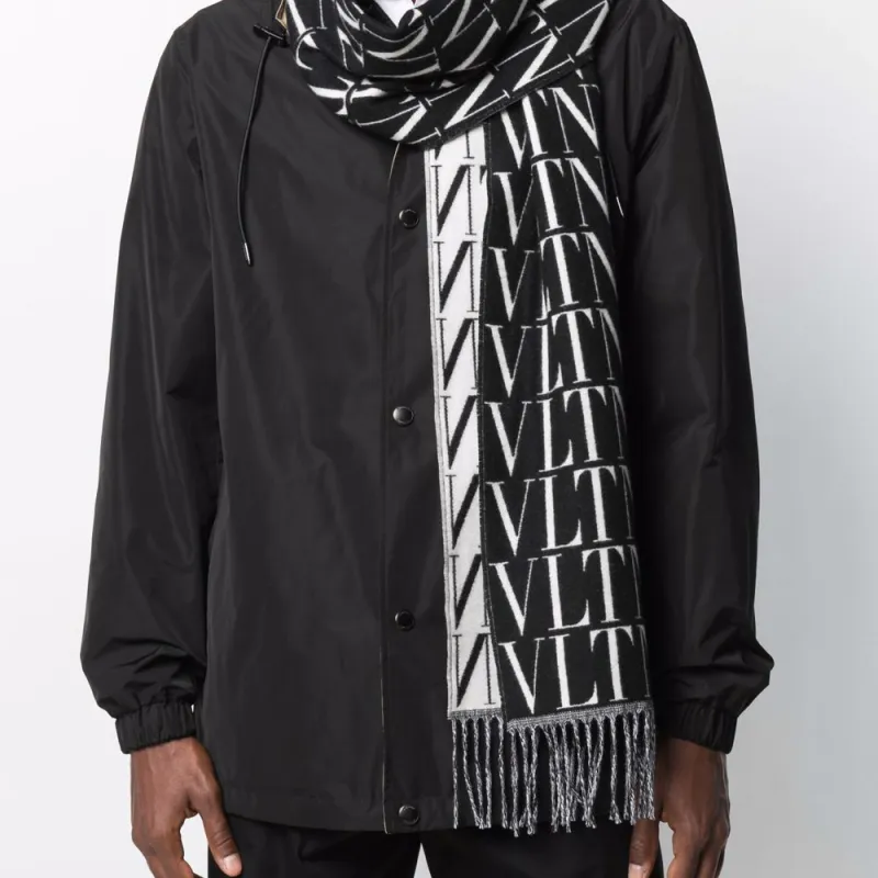Valentino Monogram Jacquard Fringed Scarf-2