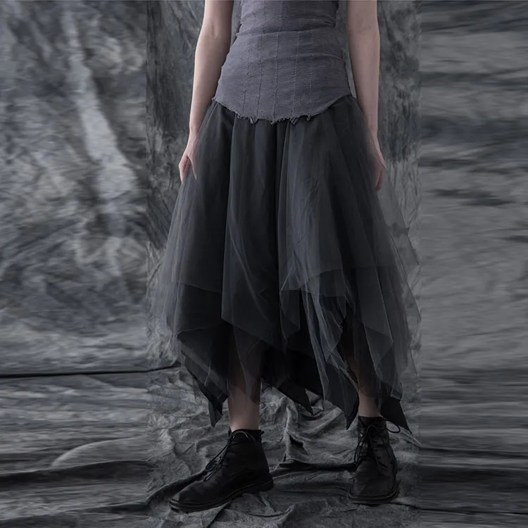 MARC LE BIHAN Asymmetric Tulle Midi Skirt-4