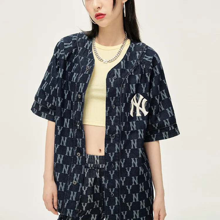 MLB Old Flower Shirts Unisex Dark Blue-3
