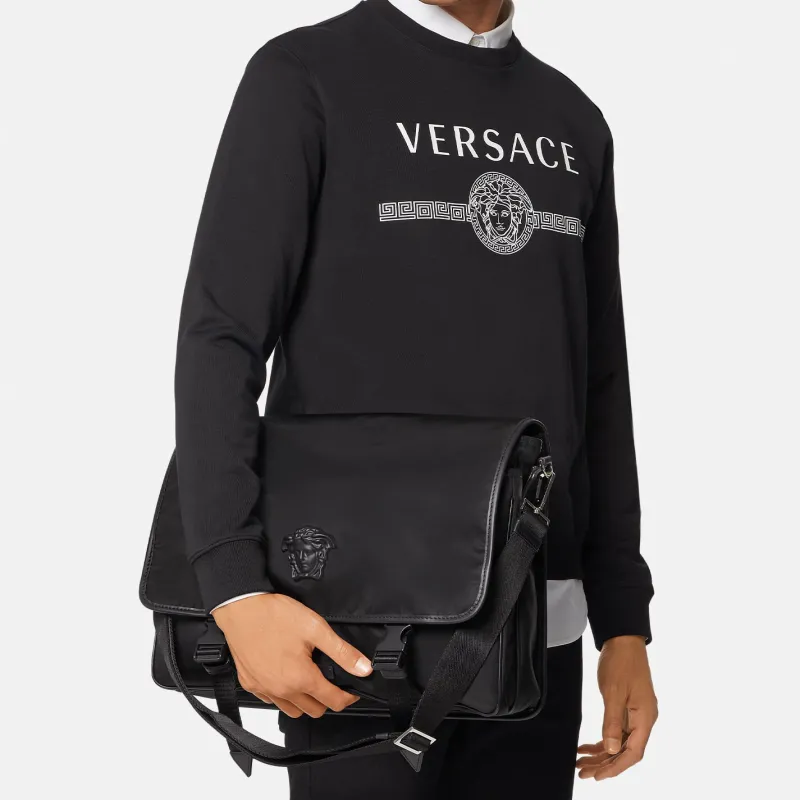 VERSACE La Medusa Nylon Fabric One Shoulder Handbag Crossbody Bag Large Size Men's Black-3