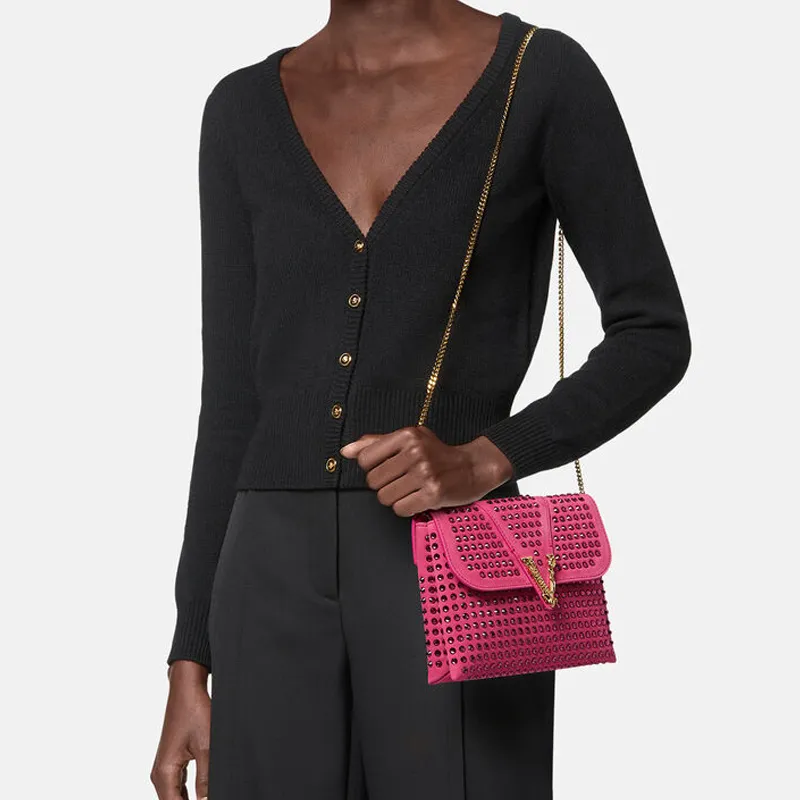 VERSACE Suede Shoulder Bag Crossbody Bag Women's Pink-4