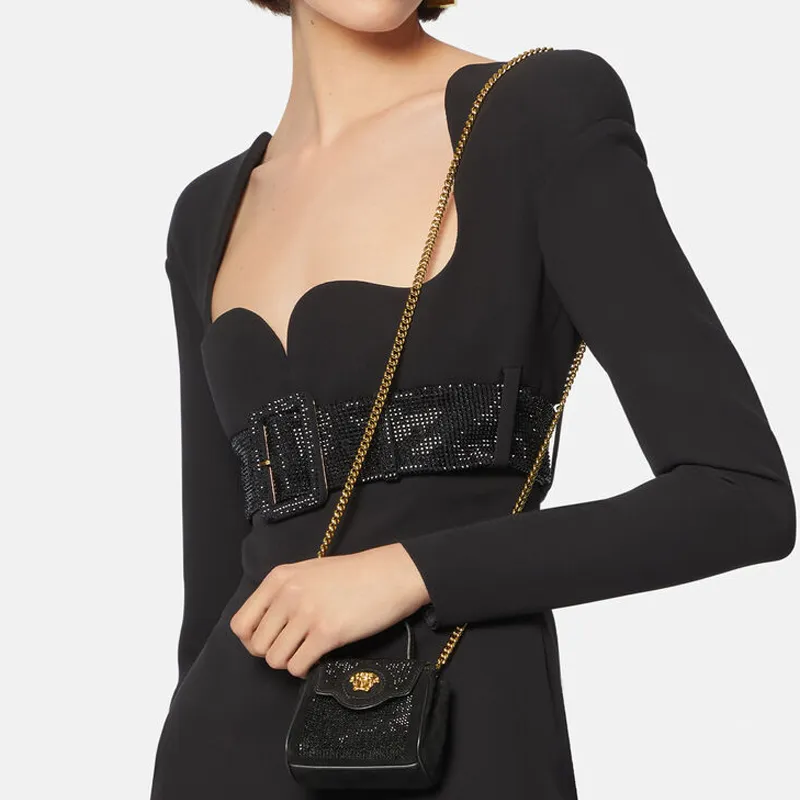 VERSACE La Medusa Calfskin Crossbody Bag Shoulder Bag Mini Women's Black-5