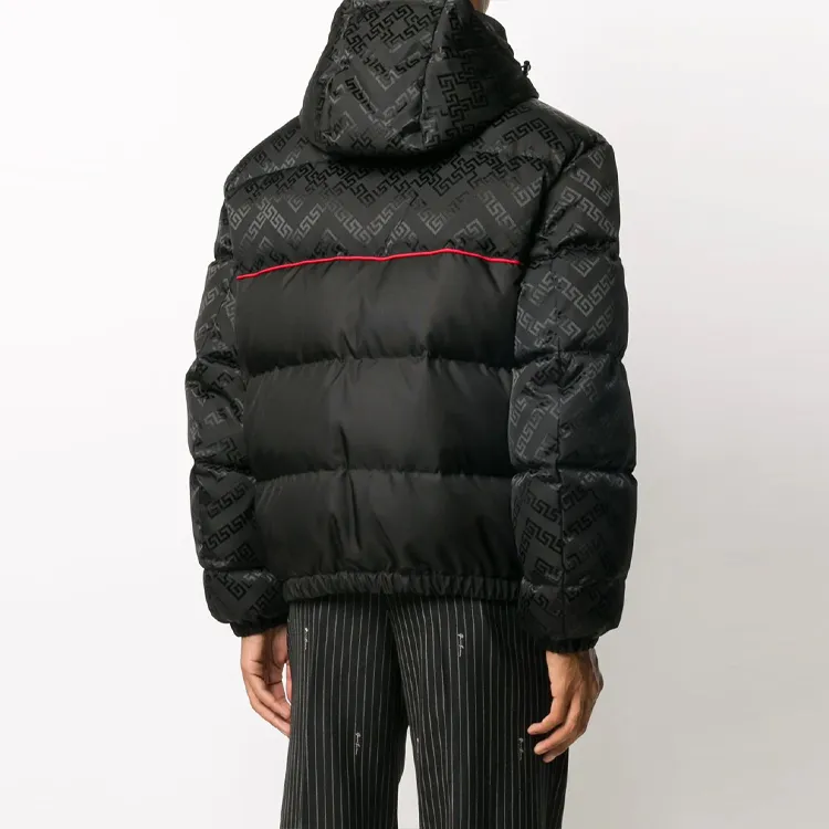 VERSACE Solid Color Detachable Hood Down Jacket Men's Black-4
