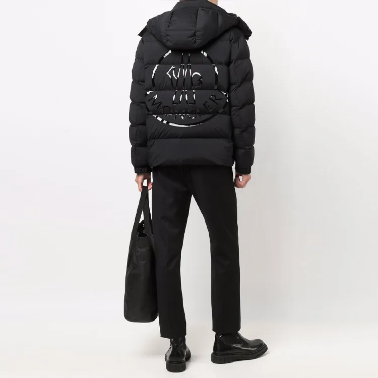 Moncler FW21 Letter Solid Color Detachable Hood Down Jacket Men's Black-2