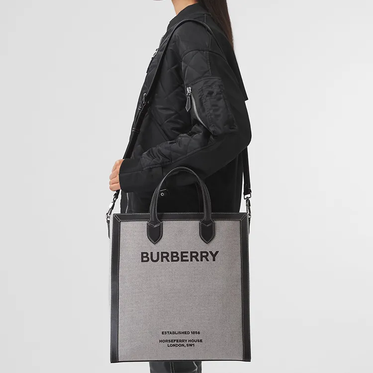 Burberry Canvas Tote Bag Shopping Bag Canvas Bag Sheet Music Bag Handbag Men's Carbon Gray Black-7